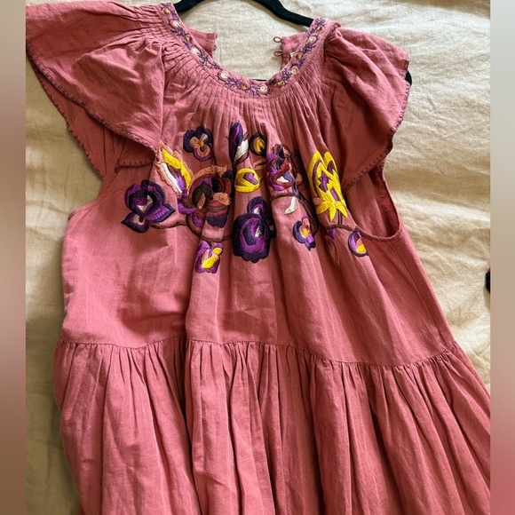 Ulla Johnson linen blend embroidered crochet midi flutter cap sleeves Sundress - Picture 13 of 13